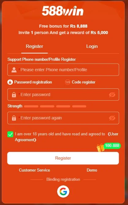 Register Account on 588 Game