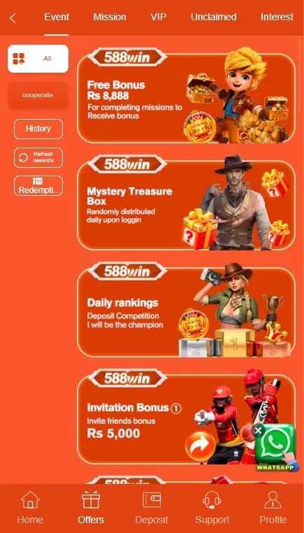Rewards and Bonuses of 588 Game